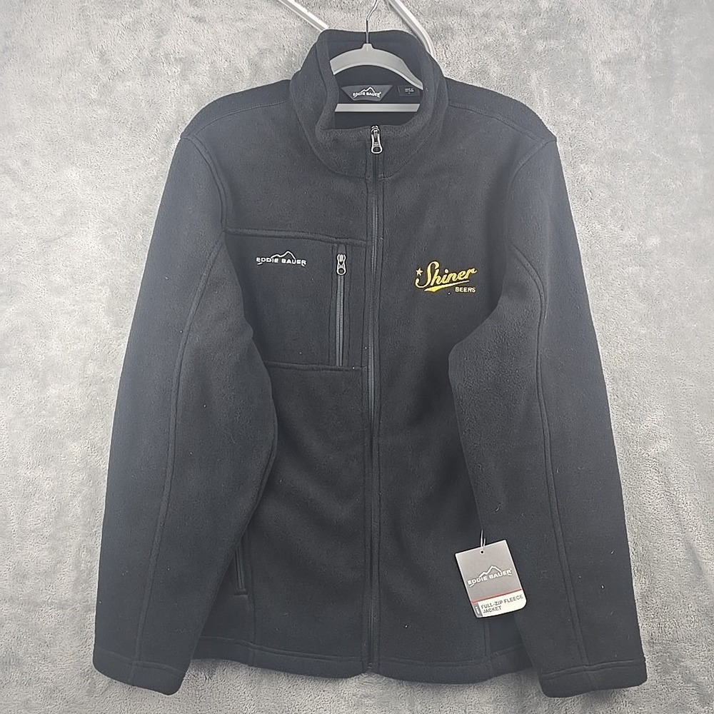 NWT Eddie Bauer Full Zip Fleece Jacket Mens‎ Large Black EB200 Company Logo Soft